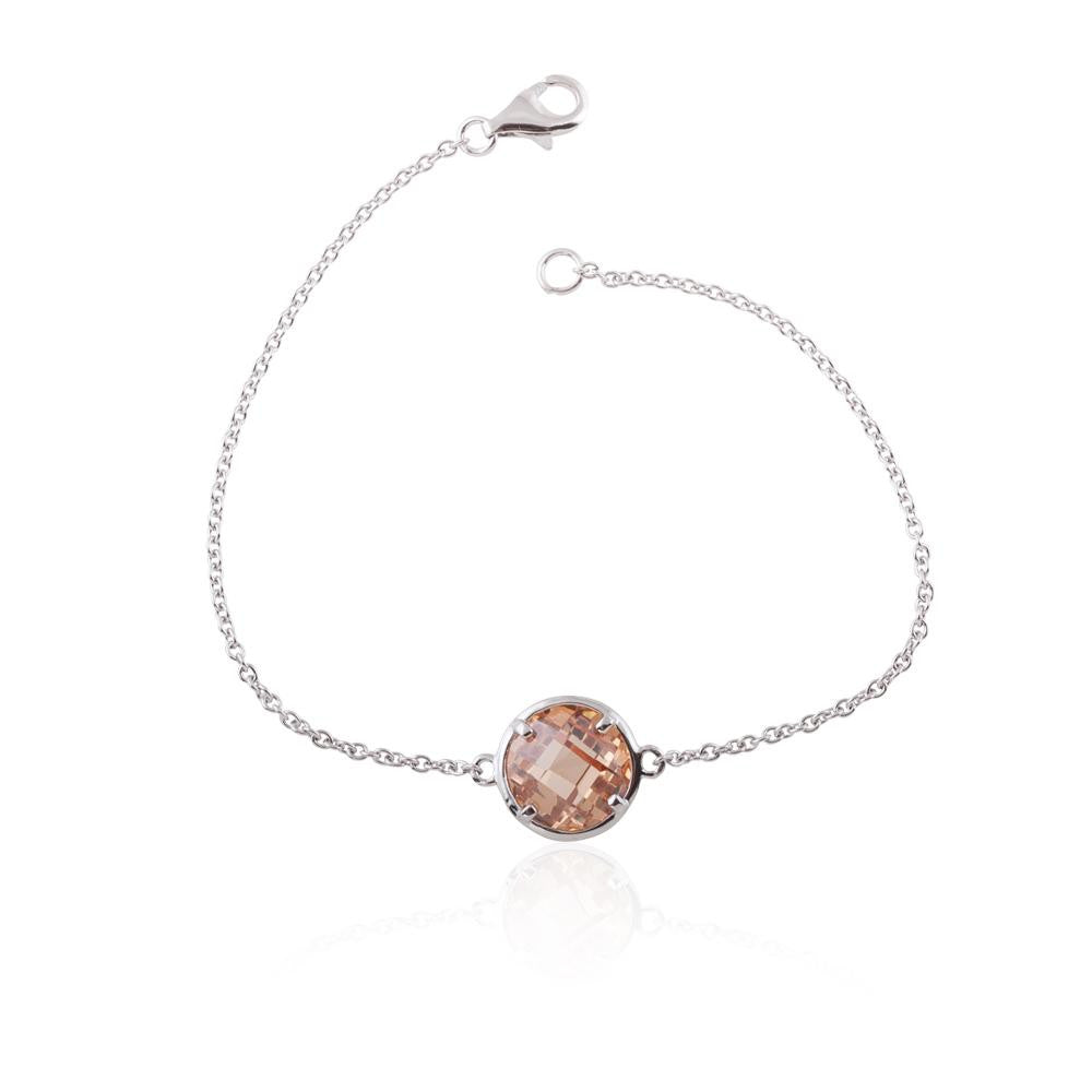 Sterling Silver Single Champagne Stone Chain Bracelet