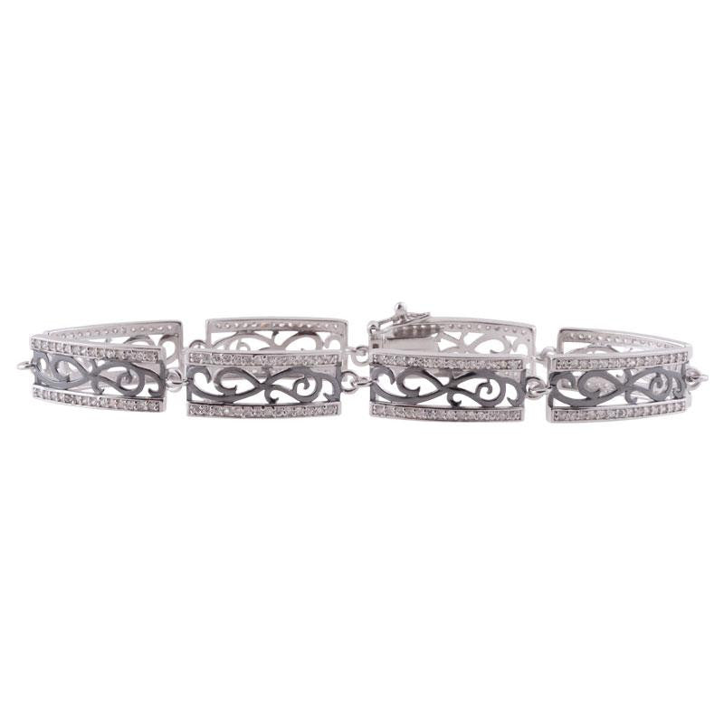 Sterling silver Intricate Flower Design CZ Bracelet