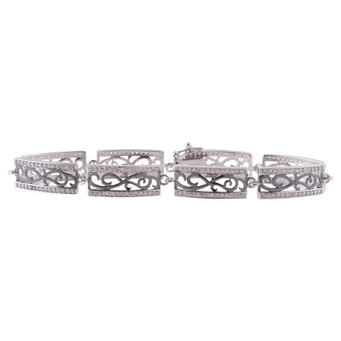 Sterling silver Intricate Flower Design CZ Bracelet