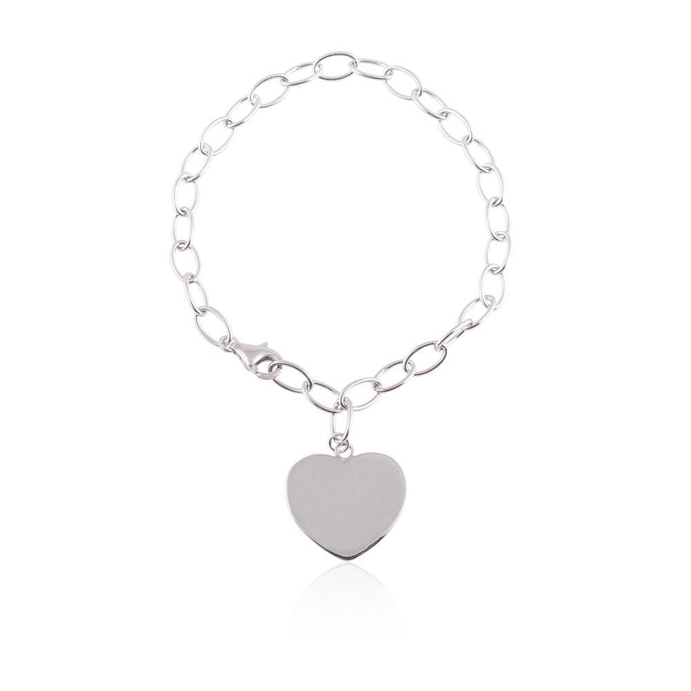 Sterling Silver Link Chain Heart Charm Bracelet