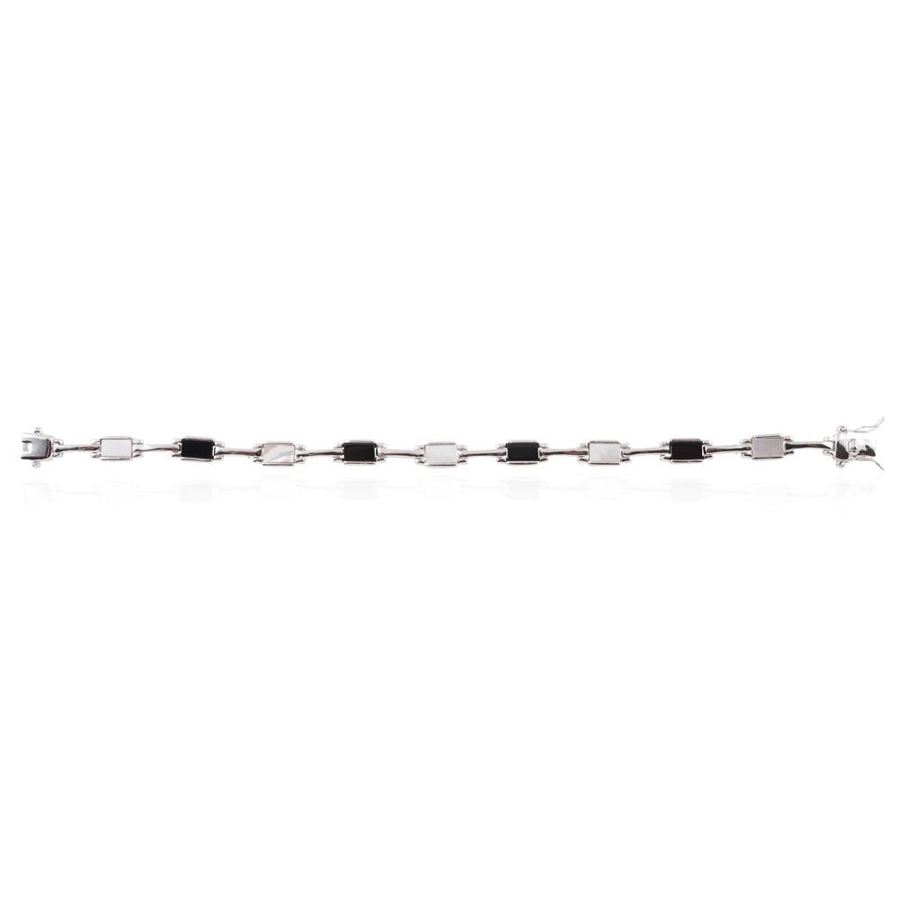 Sterling Silver Mother of Pearl and Black Onyx Link Bracelet