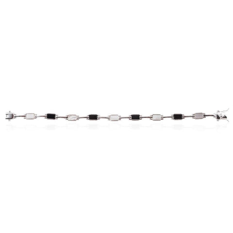 Sterling Silver Mother of Pearl and Black Onyx Link Bracelet