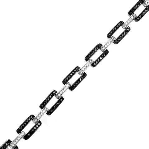 Sterling Silver White and Black Link CZ Bracelet