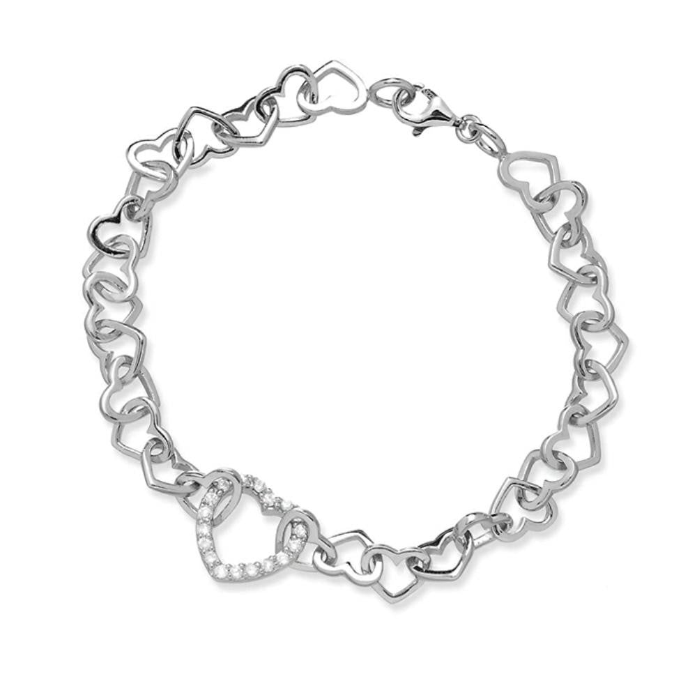 Sterling Silver Linked Hearts CZ Bracelet