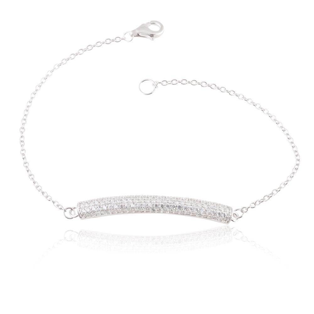 Sterling Silver Curved CZ Bar Bracelet