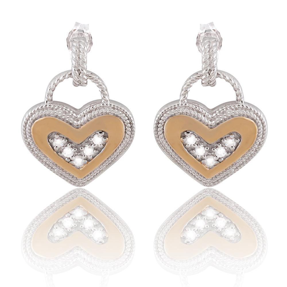 Sterling Silver Gold and Silver Heart Stud Earrings with CZ Stones