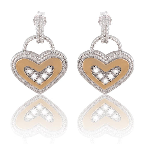 Sterling Silver Gold and Silver Heart Stud Earrings with CZ Stones