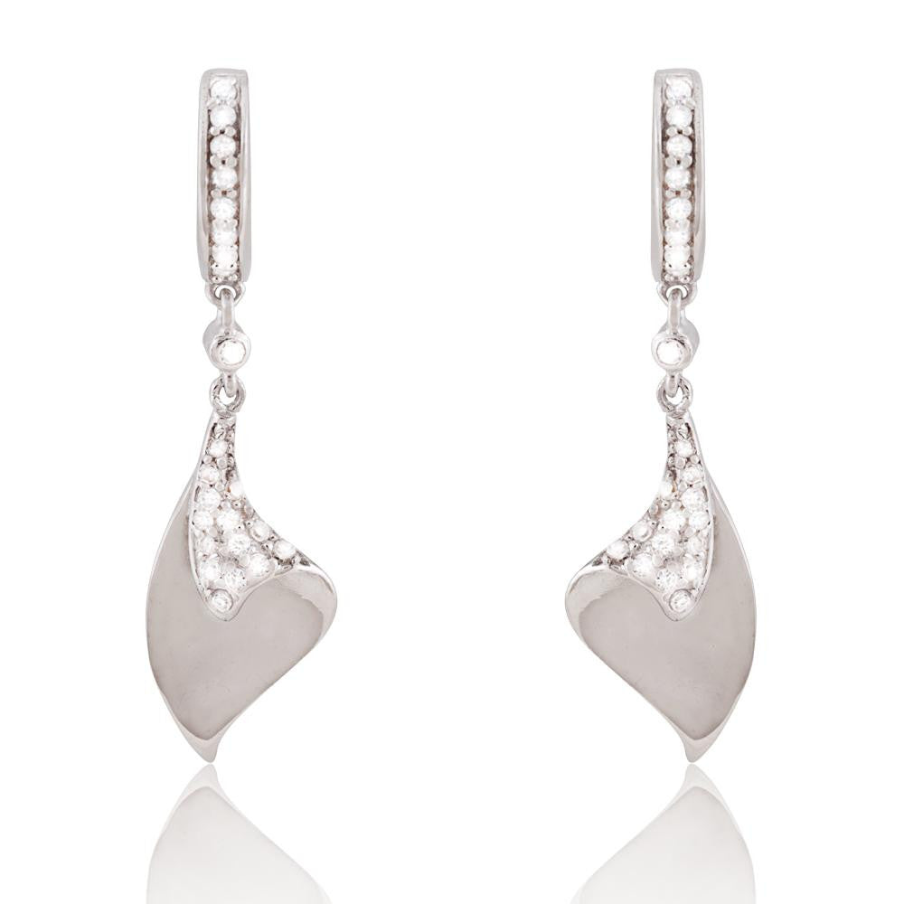 Sterling Silver Folded Design CZ Dangle Earrings