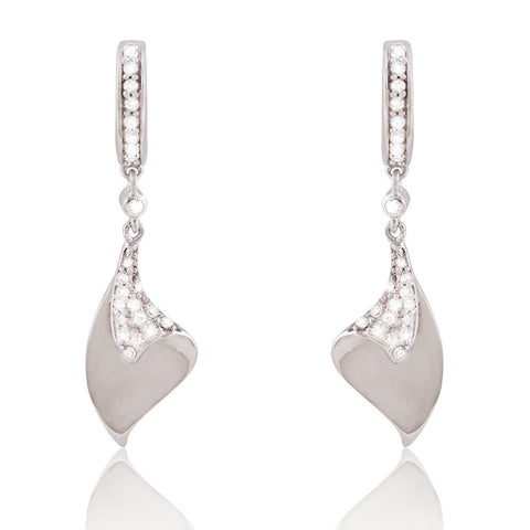 Sterling Silver Folded Design CZ Dangle Earrings