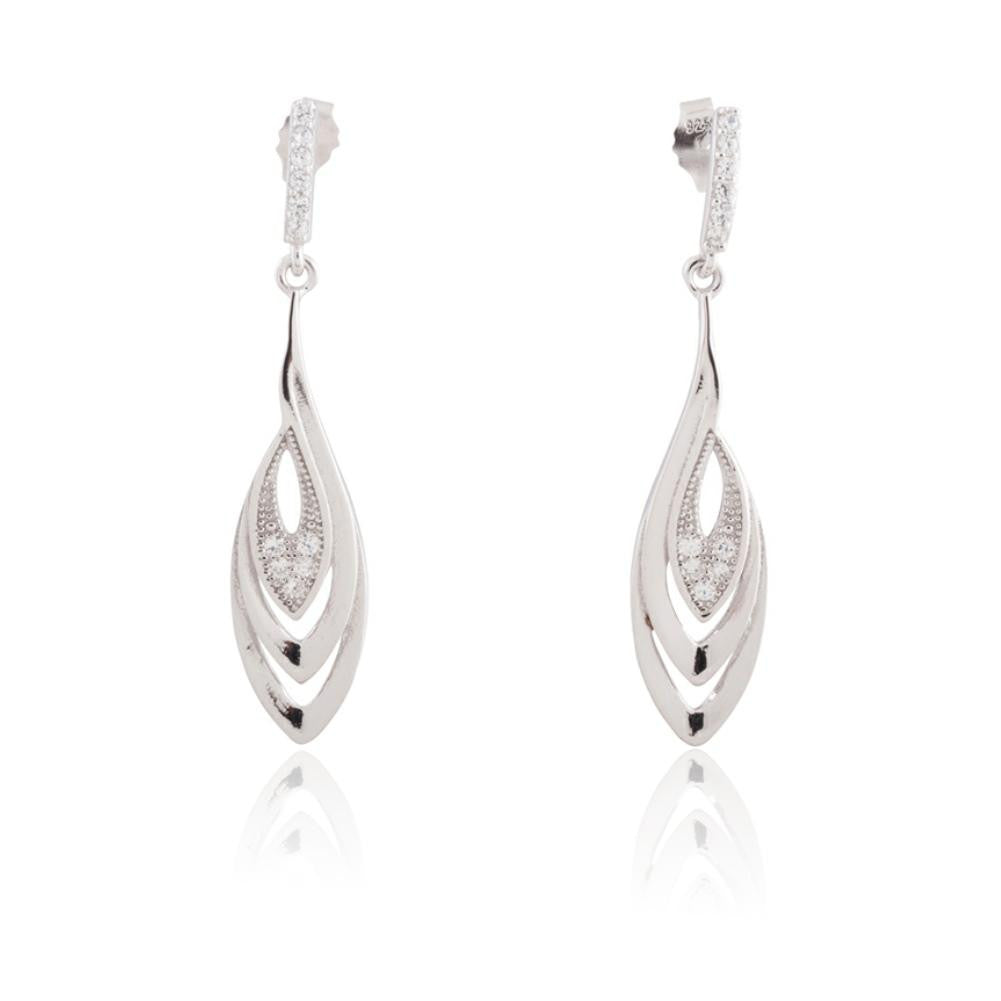 Sterling Silver Triple Oval Design Dangle Earrings