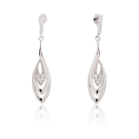 Sterling Silver Triple Oval Design Dangle Earrings