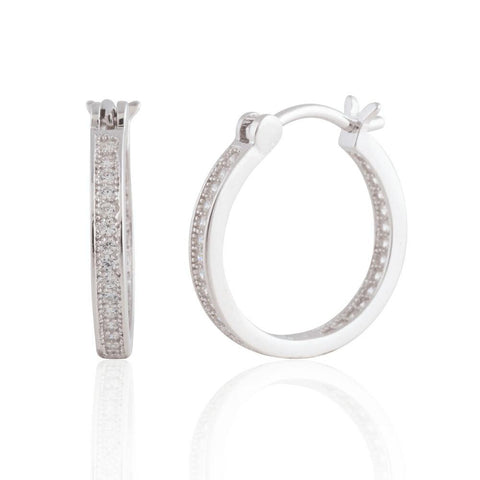 Sterling Silver Inside-Out Hoop Earrings with CZs (.75" Diameter, 58 Stones )