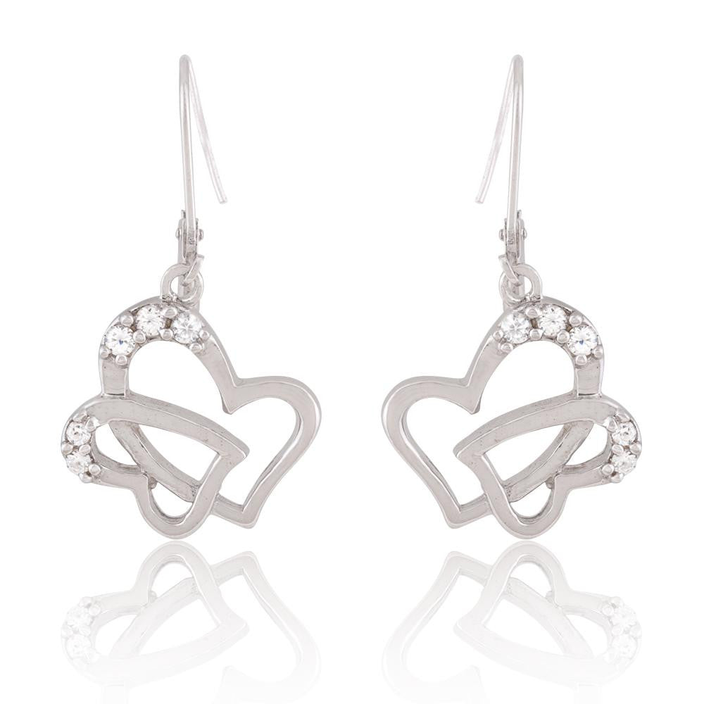 Sterling Silver Intertwined Linked Hearts Dangle Earrings with CZs