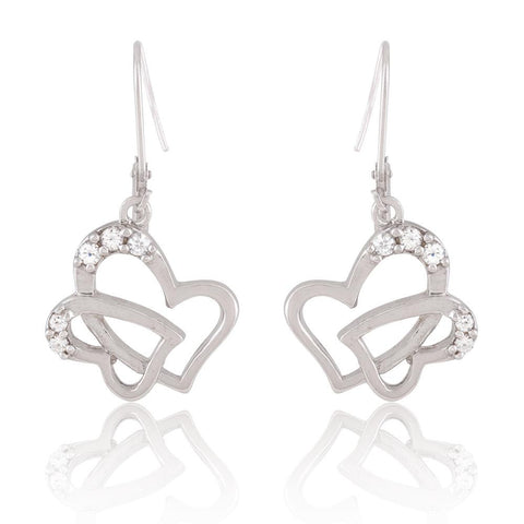 Sterling Silver Intertwined Linked Hearts Dangle Earrings with CZs