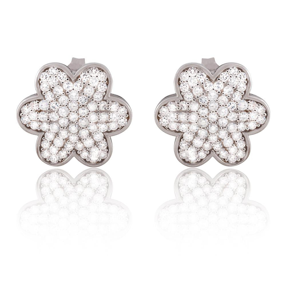 Sterling Silver Flower Shape Stud Earrings with CZs