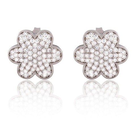 Sterling Silver Flower Shape Stud Earrings with CZs