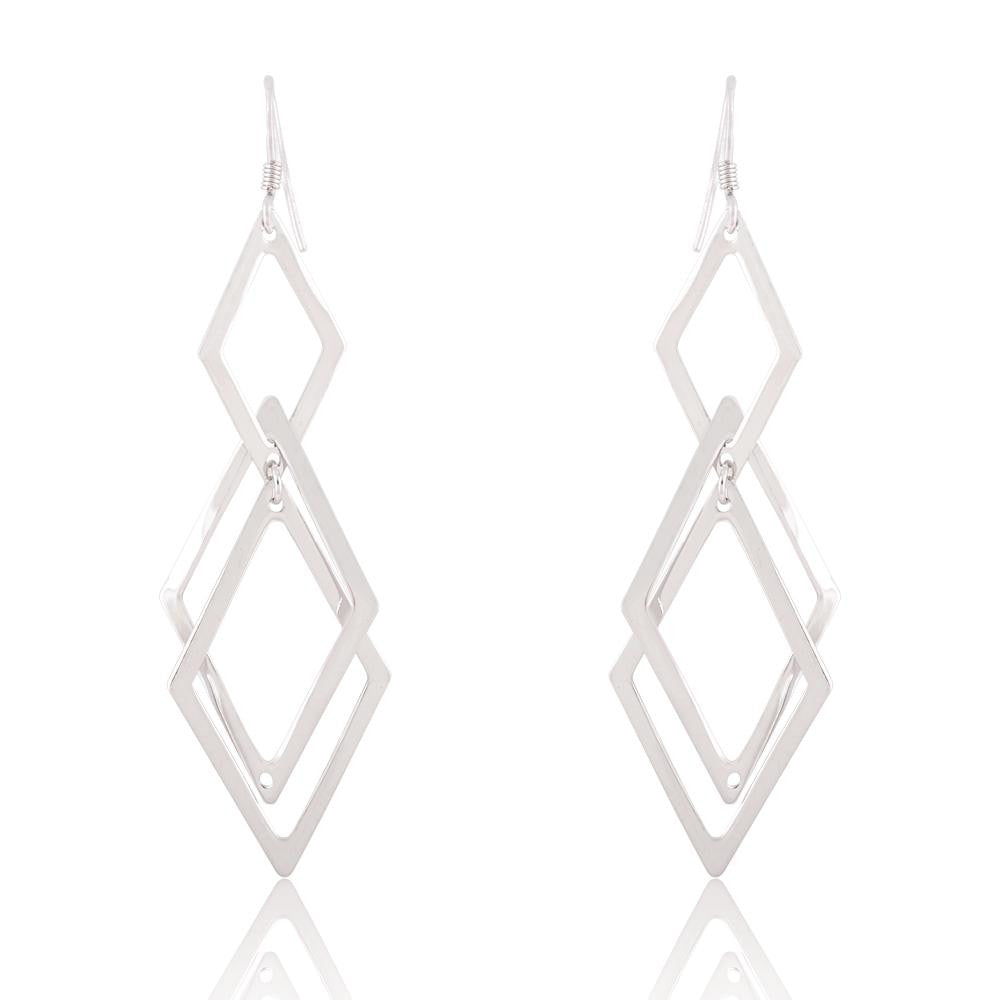 Sterling Silver Triple Intertwined Open Diamond Shaped Earring