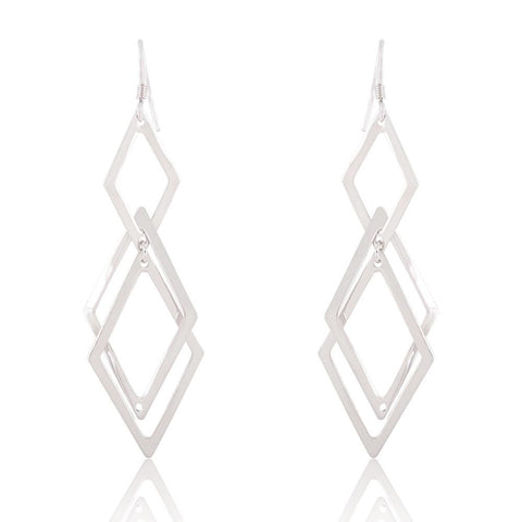 Sterling Silver Triple Intertwined Open Diamond Shaped Earring