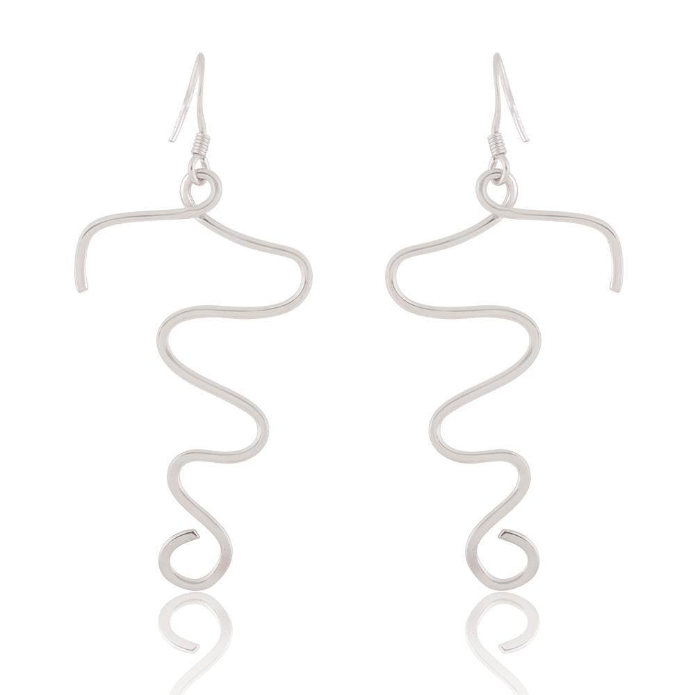 925 Sterling Silver Squiggle Wave Design Dangle Earrings