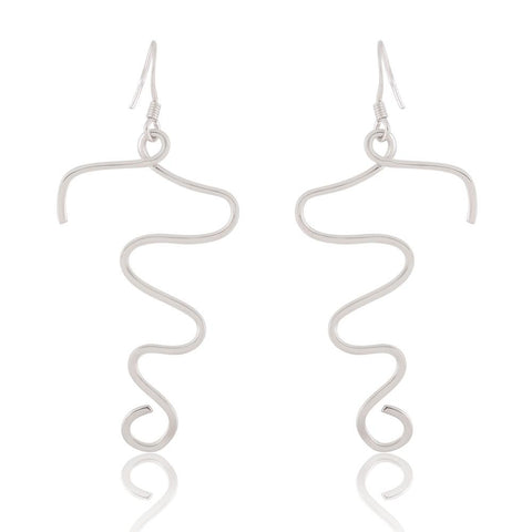 925 Sterling Silver Squiggle Wave Design Dangle Earrings