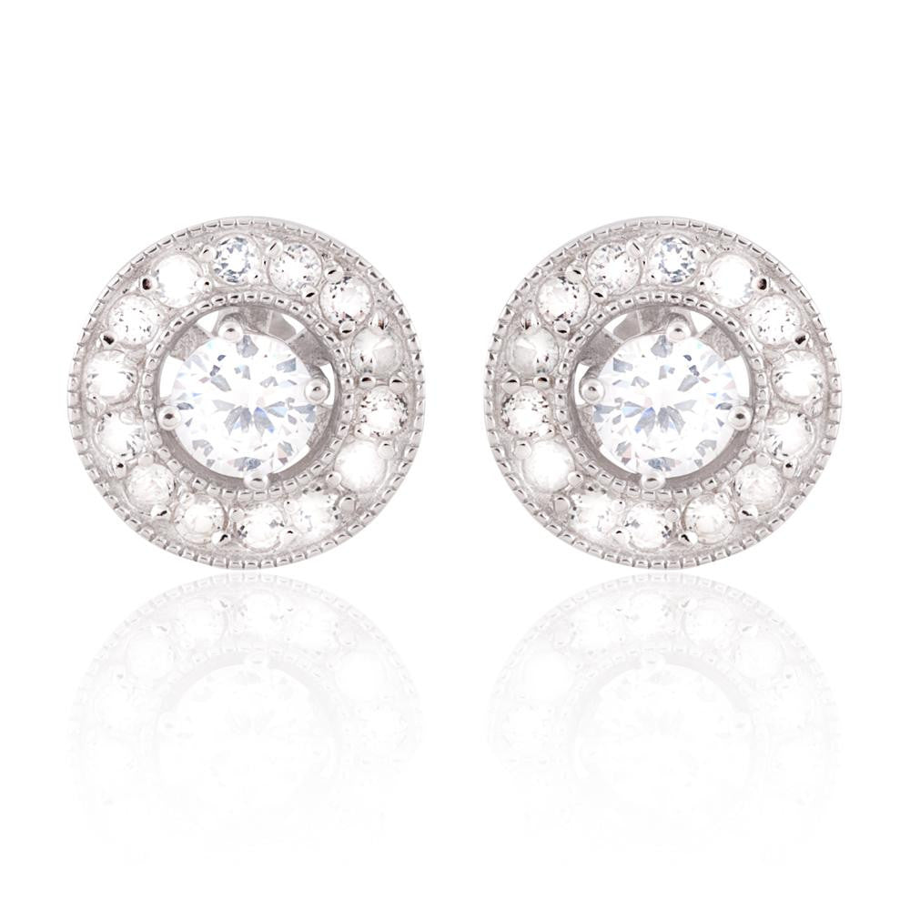 925 Sterling Silver Jacket Stud Earrings with CZ Stones