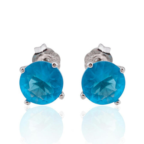 925 Sterling Silver 7mm Light Blue Cubic Zirconia Stud Earrings