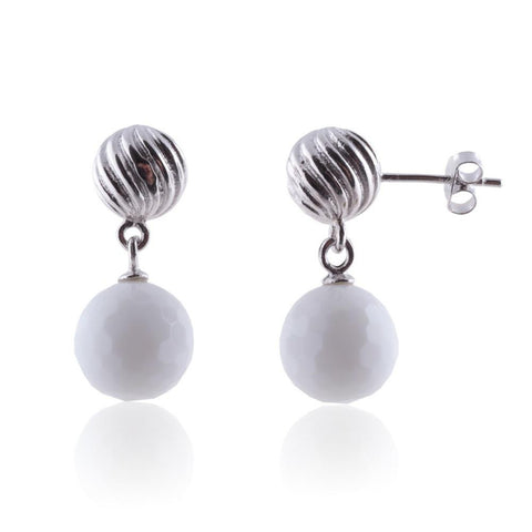 925 Sterling Silver Silver and White Ball Dangle Earrings