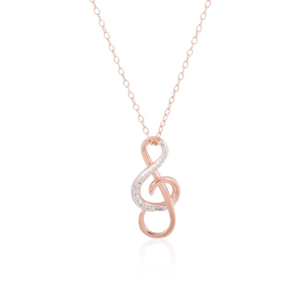 Sterling Silver 14k Rose Gold Plated Diamond Accent Musical Note Pendant, 18"