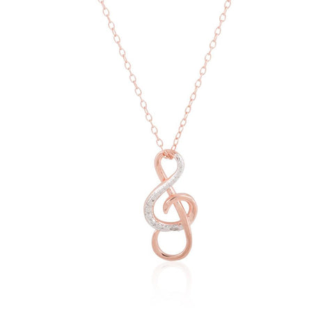 Sterling Silver 14k Rose Gold Plated Diamond Accent Musical Note Pendant, 18"