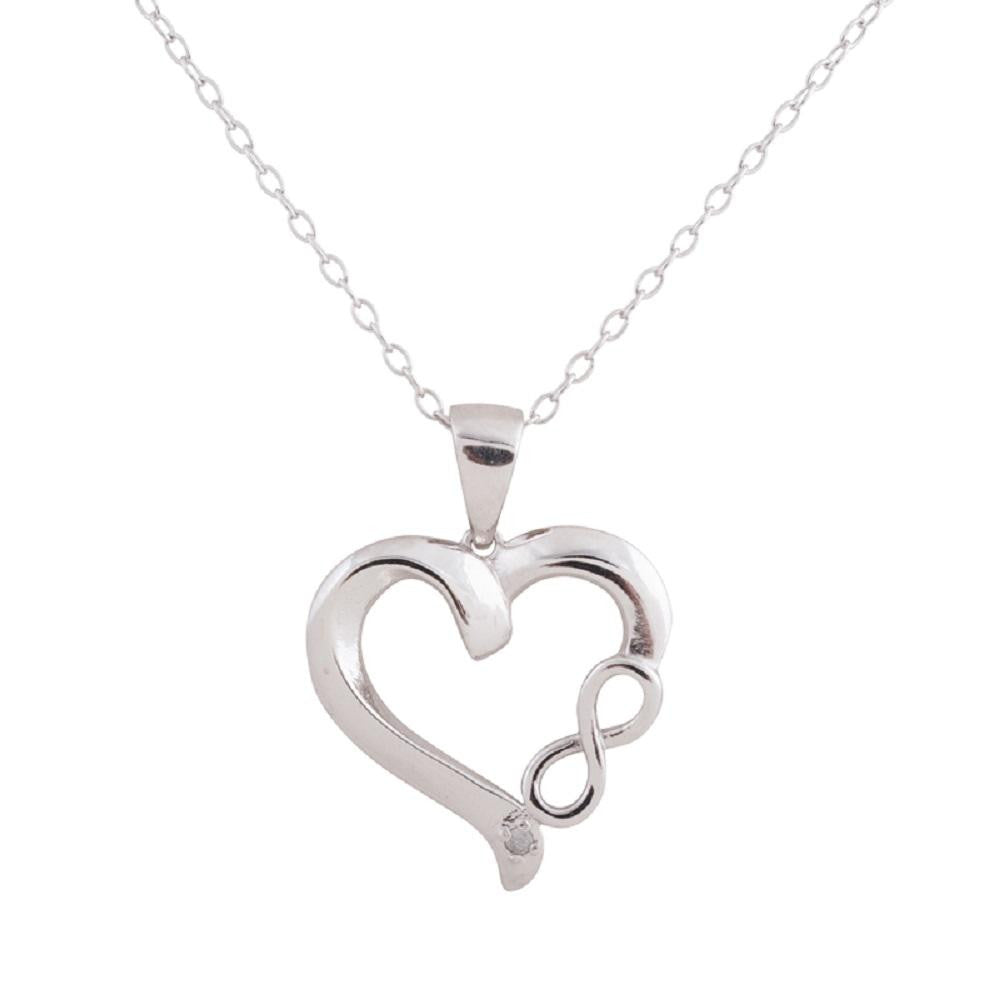 Sterling Silver Rhodium Plated Diamond Accent "Infinite Love" Heart Pendant, 18"