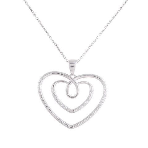 Sterling Silver Rhodium Plated Diamond Accent Double Swirl Heart Pendant, 18"