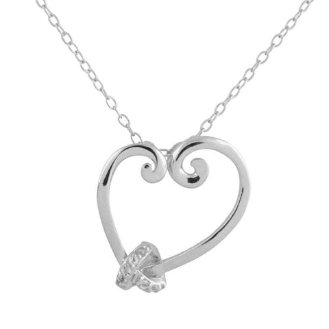 Sterling Silver Rhodium Plated Diamond Accent Knotted Heart Pendant, 18"