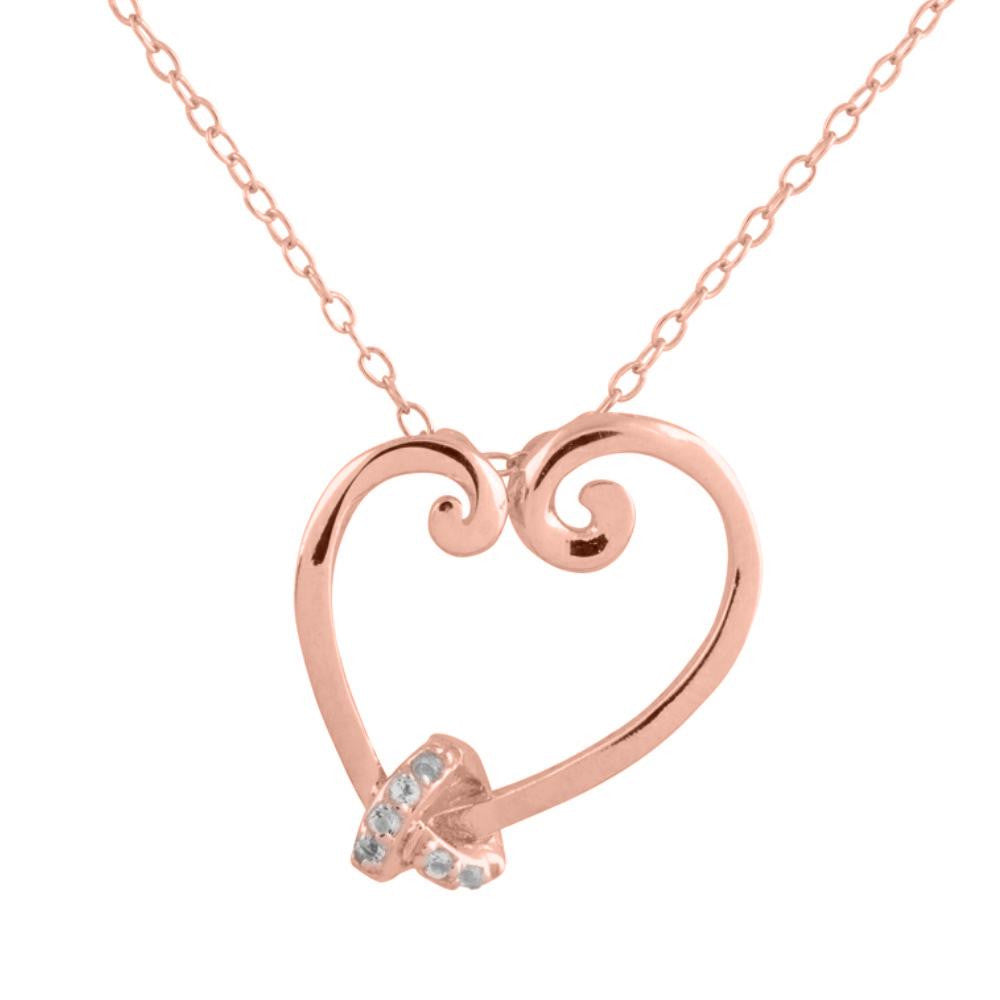 Sterling Silver 14k Rose Gold Plated Diamond Accent Knotted Heart Pendant, 18"