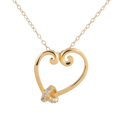 Sterling Silver 14k Gold Plated Diamond Accent Knotted Heart Pendant, 18"