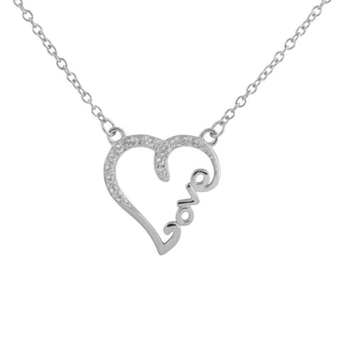 Sterling Silver Rhodium Plated Diamond Accent "LOVE" Heart Necklace, 18"