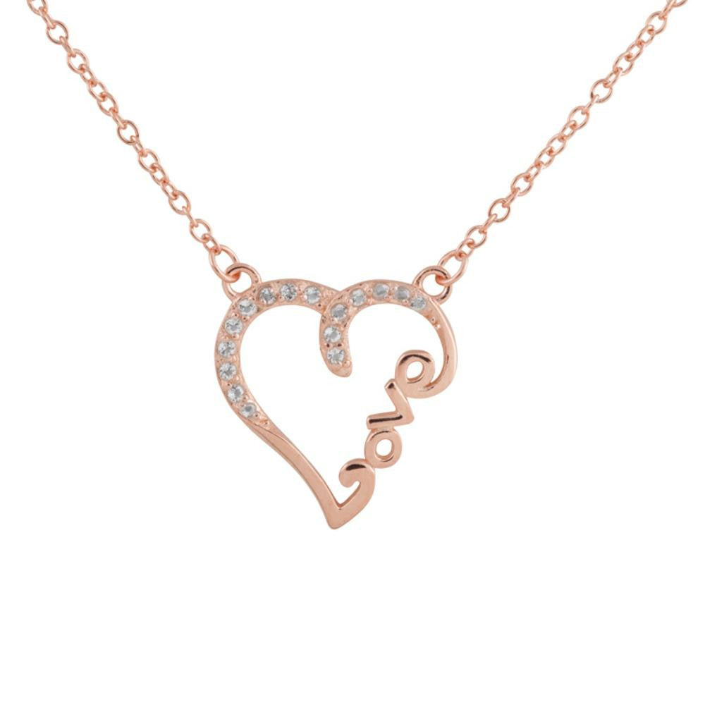 Sterling Silver 14k Rose Gold Plated Diamond Accent "LOVE" Heart Necklace, 18"