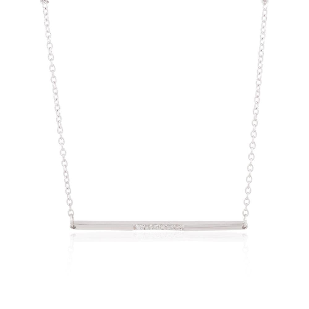 Sterling Silver Rhodium Plated Diamond Accent Thin Bar Pendant, 18"