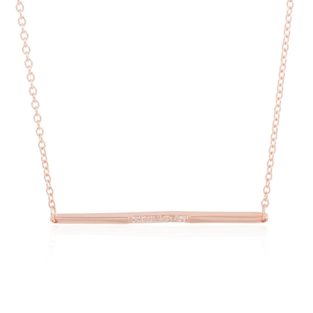 Sterling Silver 14k Rose Gold Plated Diamond Accent Thin Bar Pendant, 18"