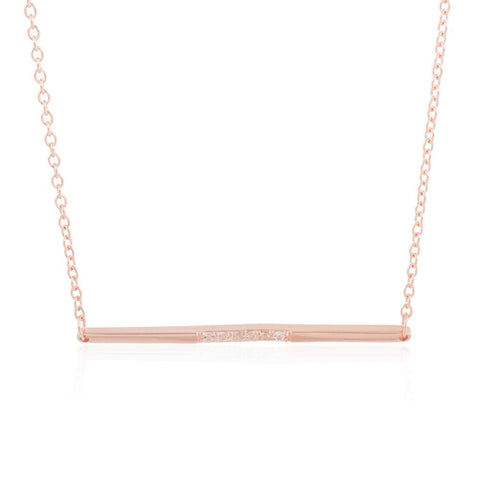 Sterling Silver 14k Rose Gold Plated Diamond Accent Thin Bar Pendant, 18"