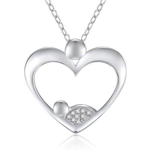 925 Sterling Silver Rhodium Plated Heart "Mother and Child" Mother Holding Baby Pendant Necklace w- CZs, 18"