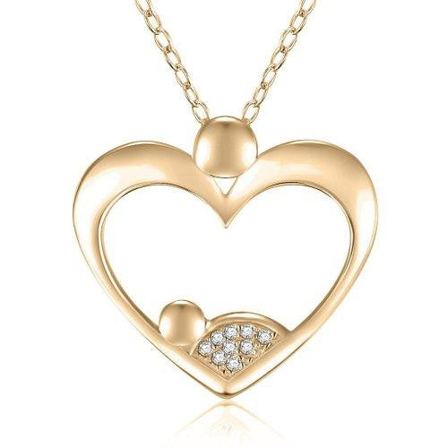 925 Sterling Silver 14k Gold Plated Heart "Mother and Child" Mother Holding Baby Pendant Necklace w- CZs, 18"