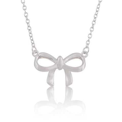 Rhodium Plated 925 Sterling Silver Bow Tie Necklace, 18"