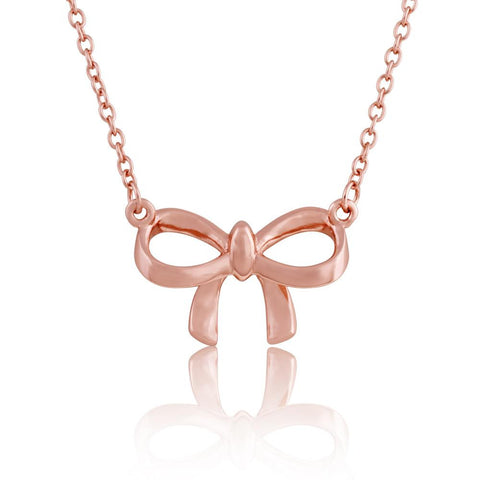 14k Rose Gold Plated 925 Sterling Silver Bow Tie Necklace, 18"