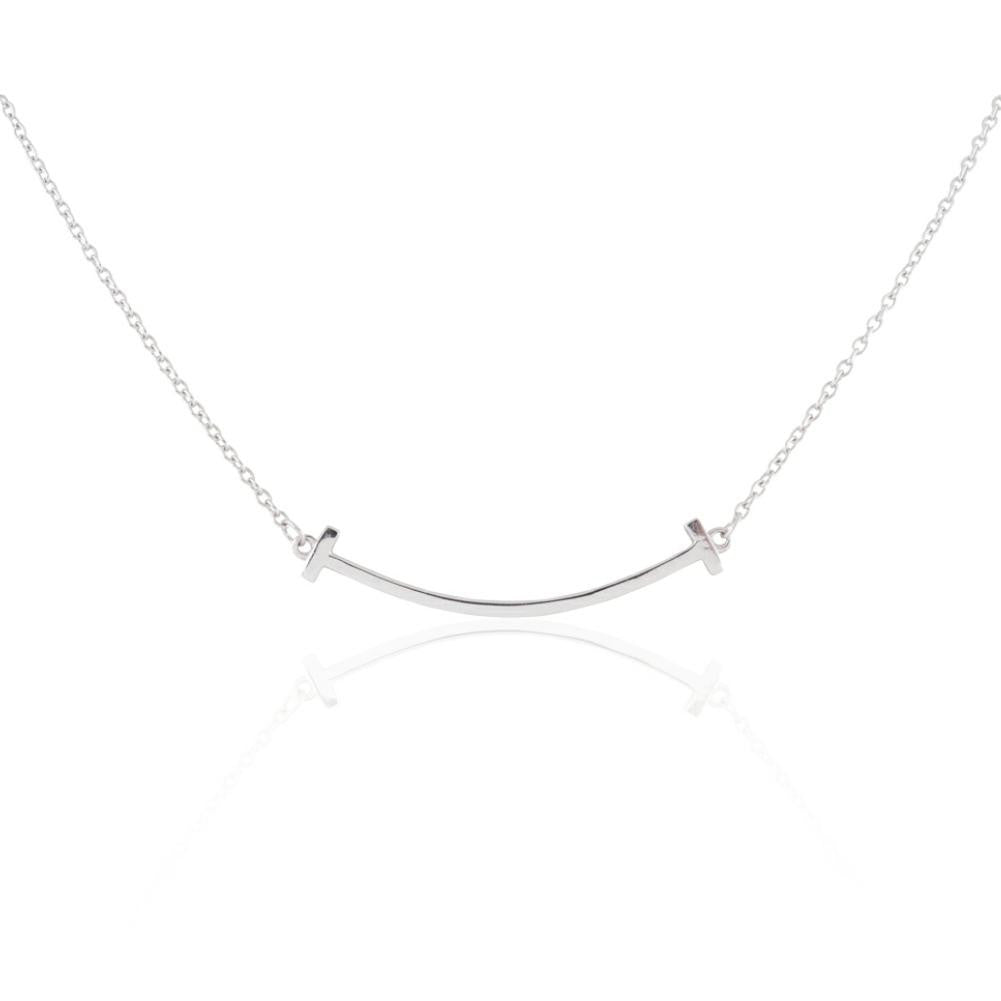 Sterling Silver 16" + 2" Extension Engraveable Curved Smile Necklace