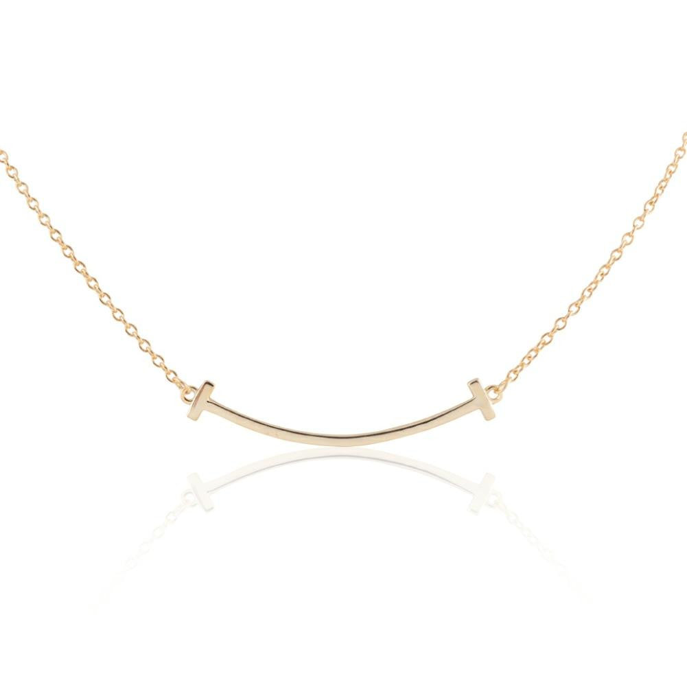 14k Gold Plated Sterling Silver 16" + 2" Extension Engraveable Curved Smile Necklace