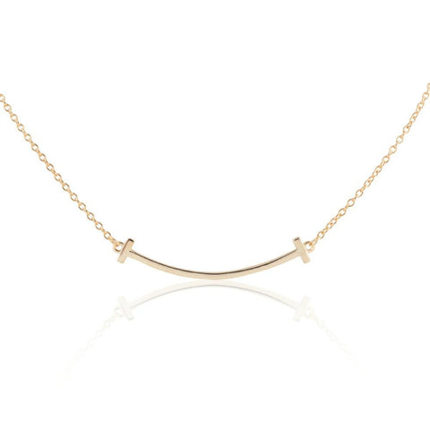 14k Gold Plated Sterling Silver 16" + 2" Extension Engraveable Curved Smile Necklace