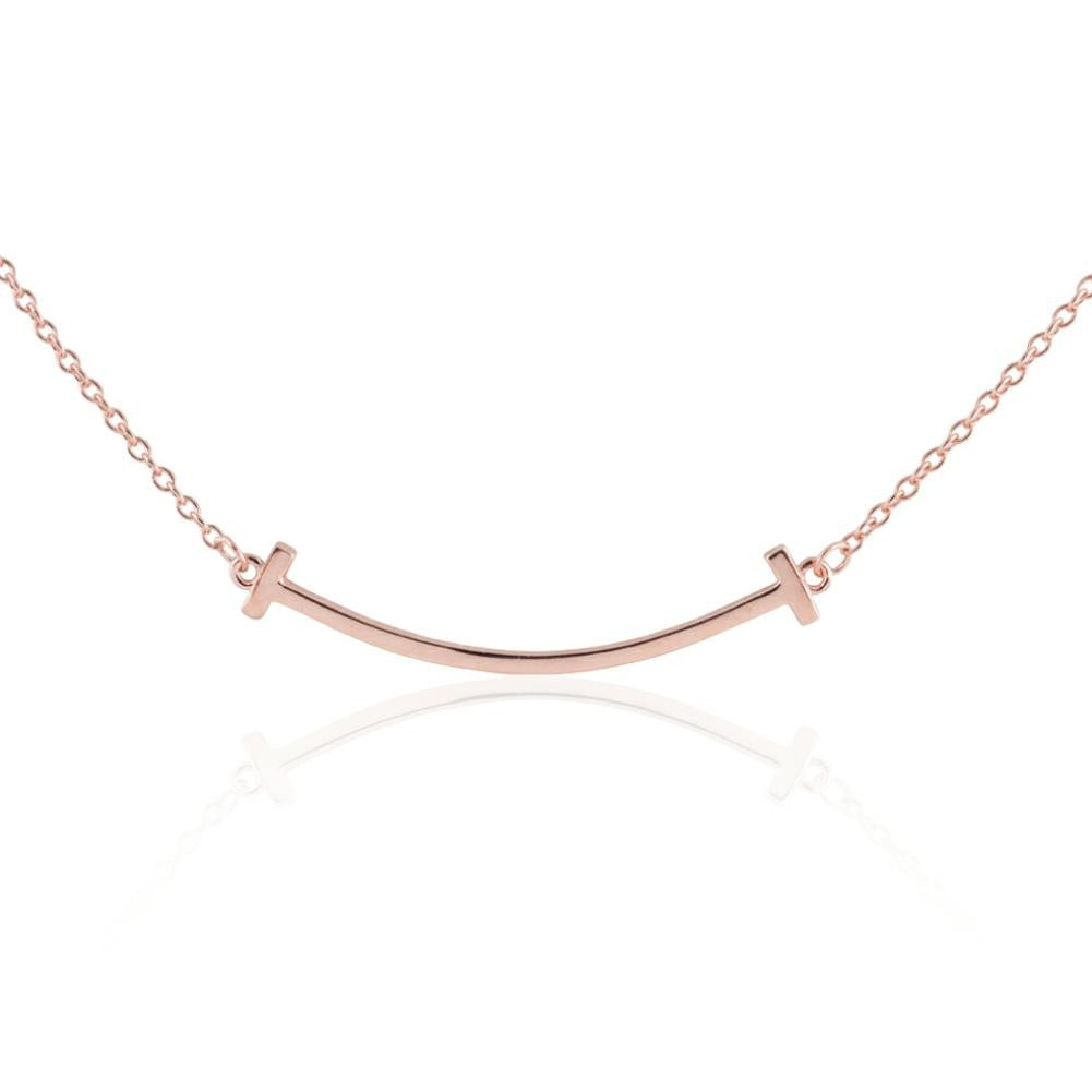 14k Rose Gold Plated Sterling Silver 16" + 2" Extension Engraveable Curved Smile Necklace