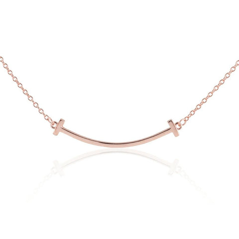 14k Rose Gold Plated Sterling Silver 16" + 2" Extension Engraveable Curved Smile Necklace