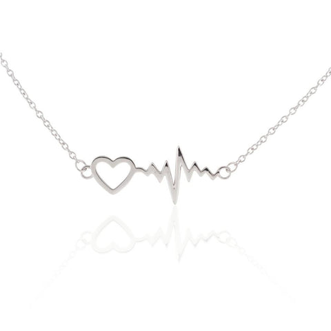 Sterling Silver 16" + 2" Extension Heart with Heartbeat Necklace