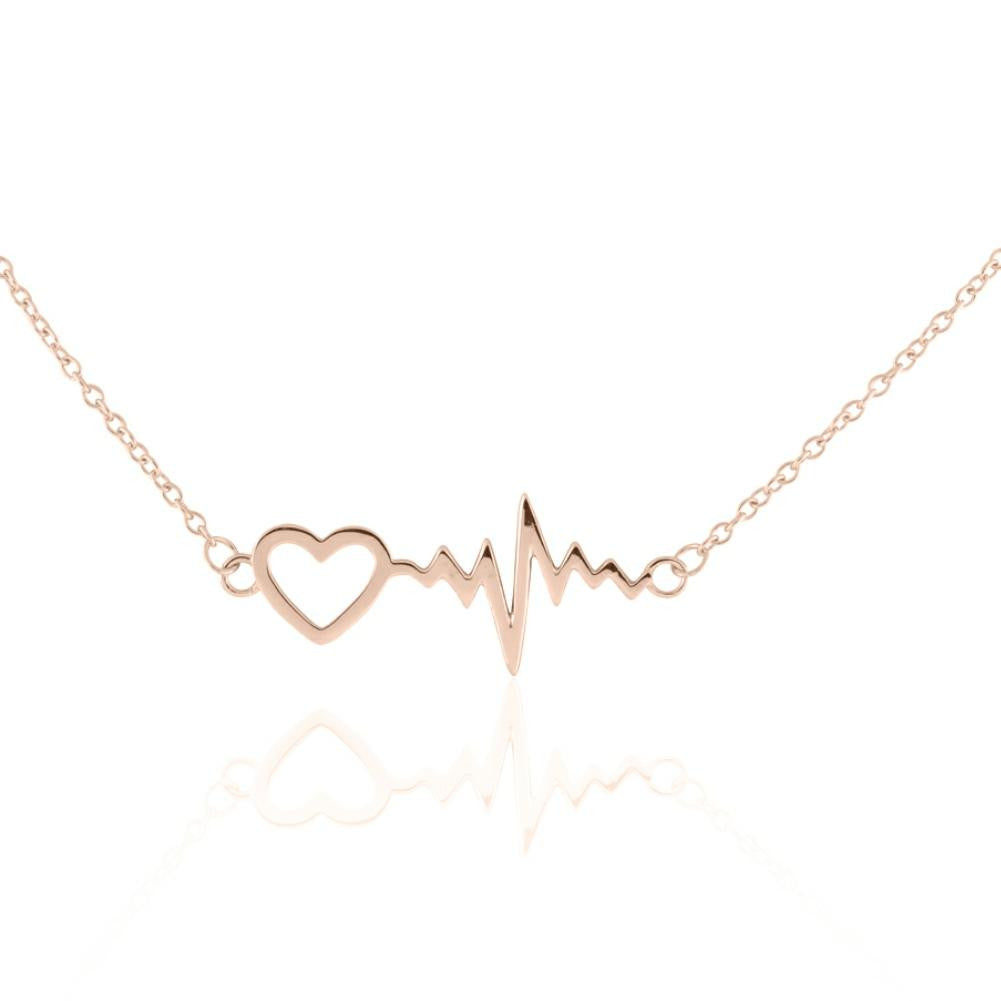 14k Rose Gold Plated Sterling Silver 16" + 2" Extension Heart with Heartbeat Necklace